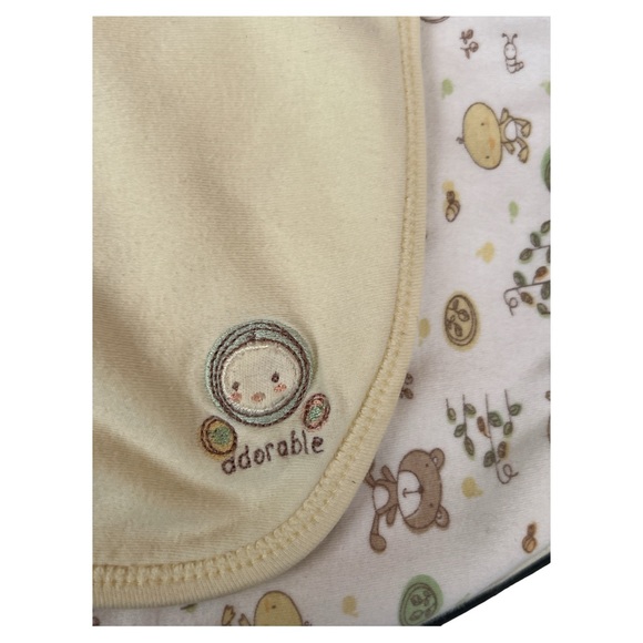 Gerber Baby Blanket Organic Cotton Yellow White Bear Chick Adorable Reversible - Picture 2 of 5
